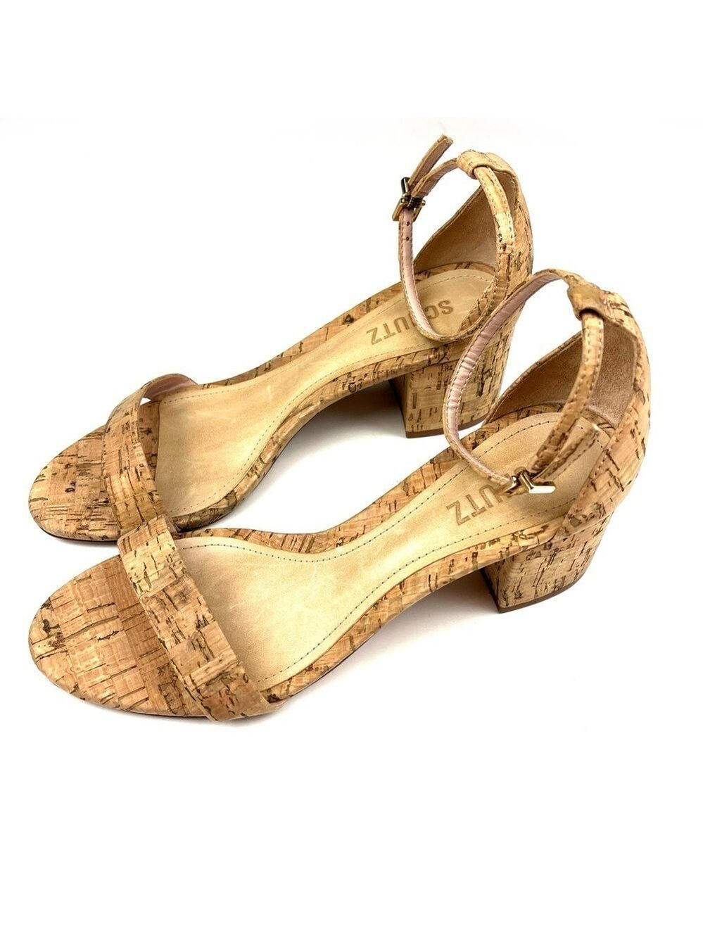 New Schutz Chimes Ankle Strap Block Heel Cork Sandals size 8.5 - Picture 4 of 8